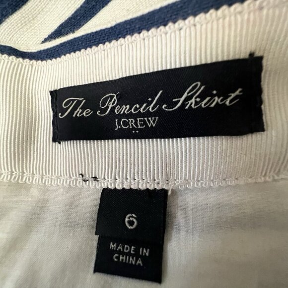J.Crew Women’s The Pencil Skirt Size 6 White Navy Blue Stripe Cotton Linen Blend - Picture 7 of 8